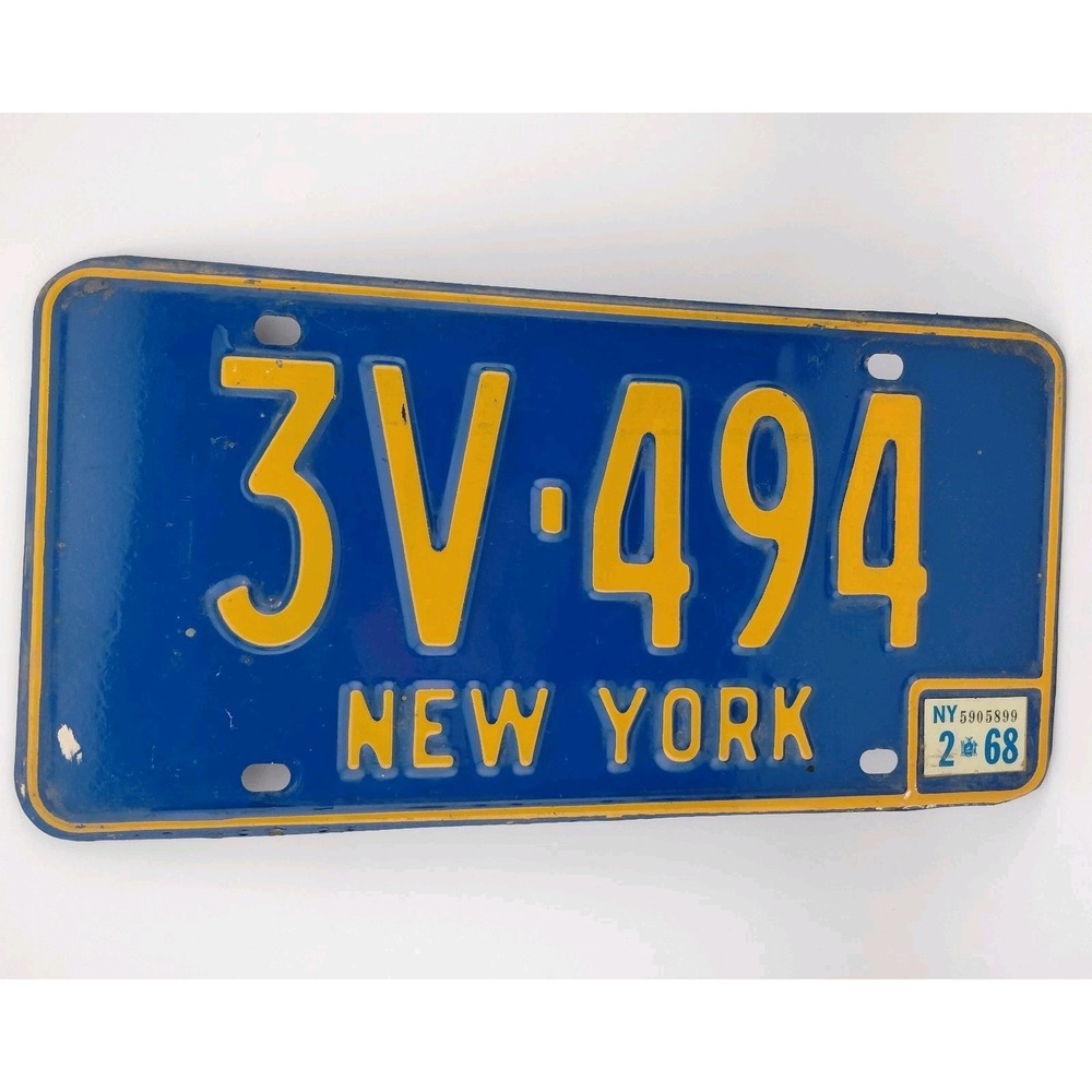 Vintage New York 1968‎ Auto License Plate 3V-494